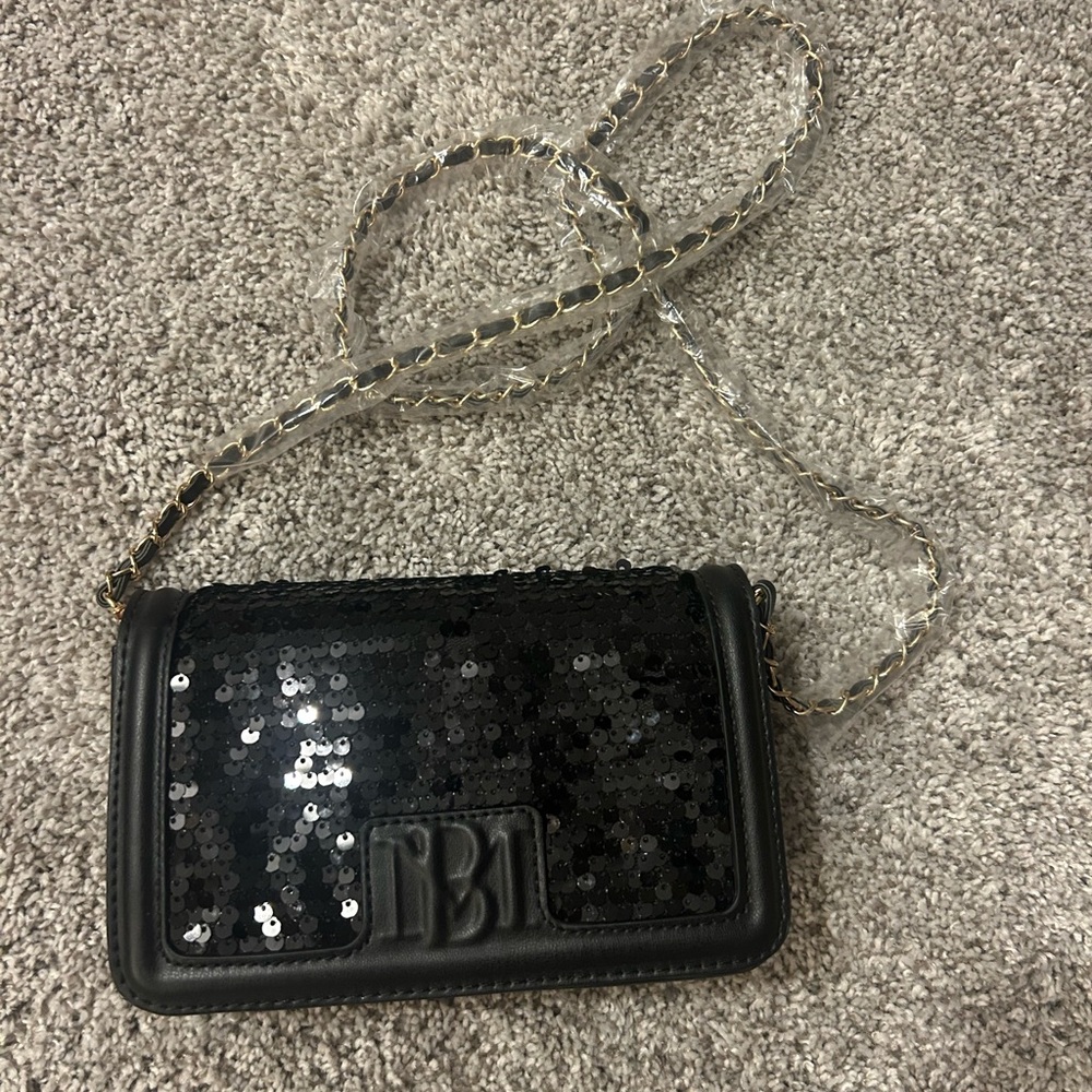 Badgley Mischka Black Sequin Crossbody Bag